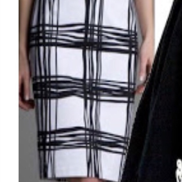 Express black white stripe grid plaid midi skirt - Picture 1 of 3